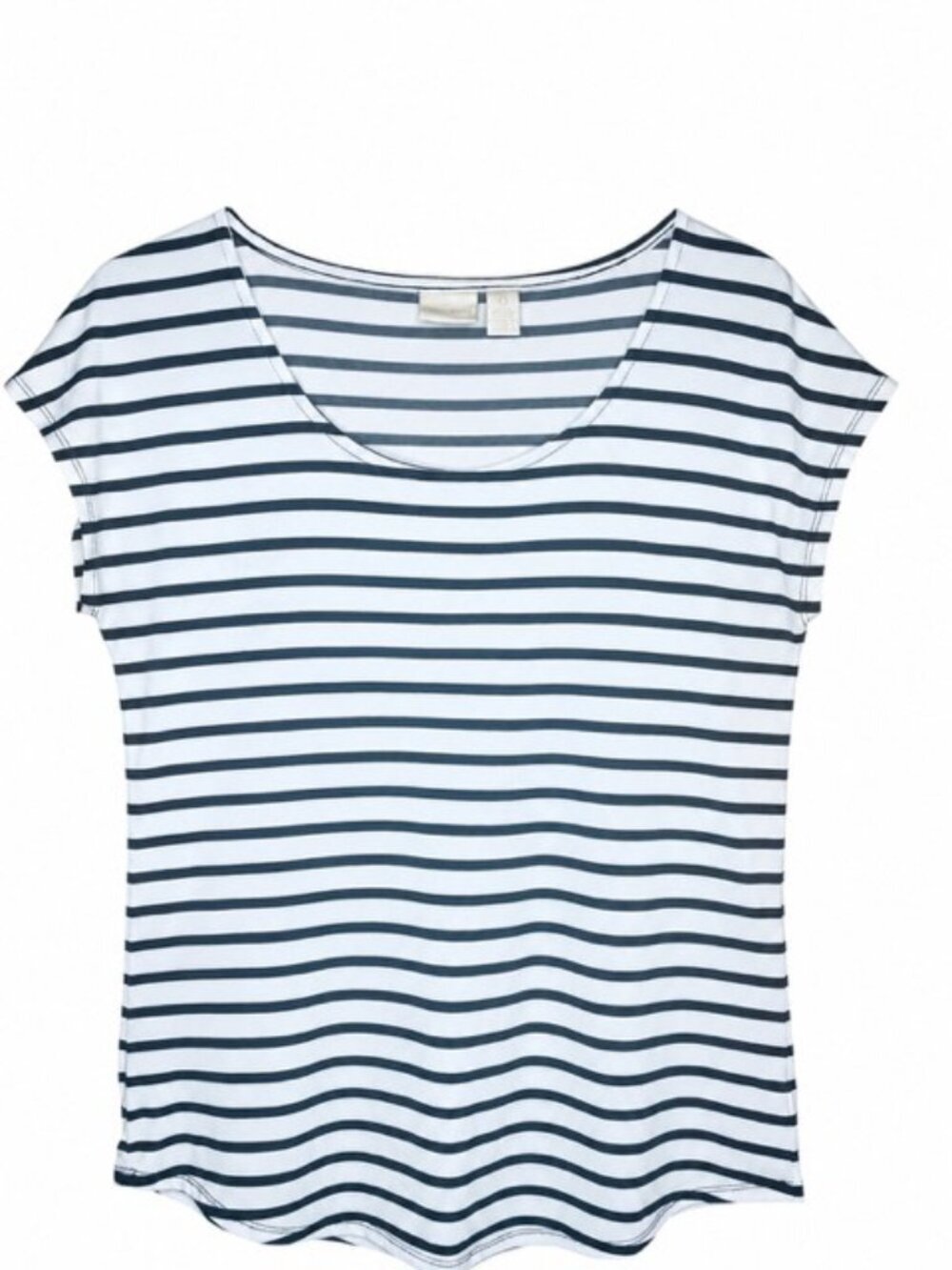 CHICO'S Black and White Striped Cap-Sleeve Top - Size Small